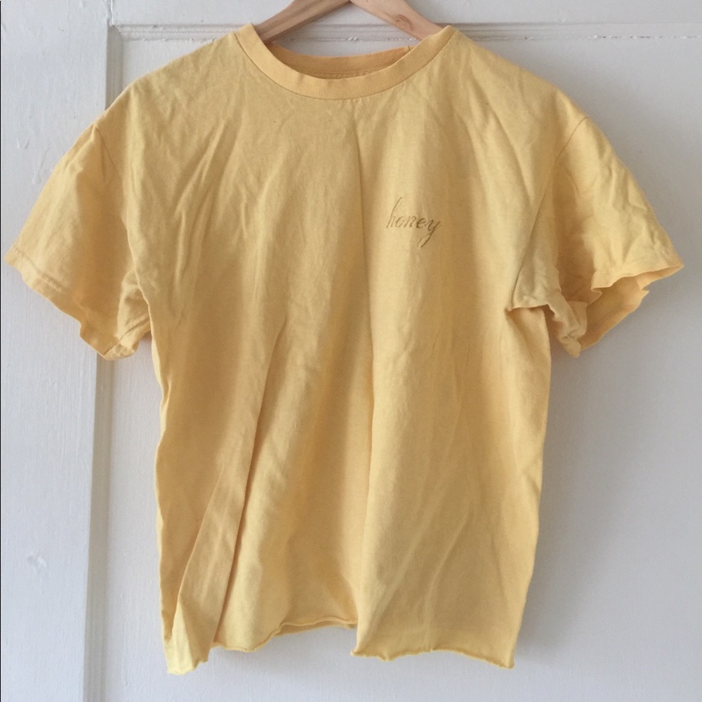 Yellow Brandy Melville cotton cropped tee shirt